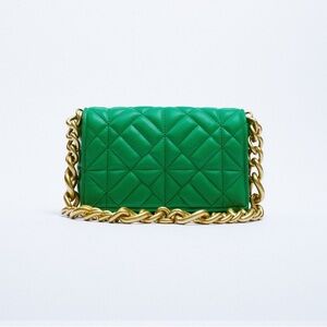 Green Quilted Chain Shoulder Bag